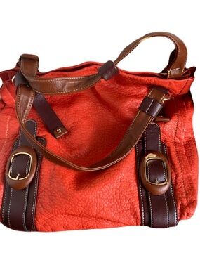 Melie Bianco Orange Tote with Brown Vegan Leather Accents